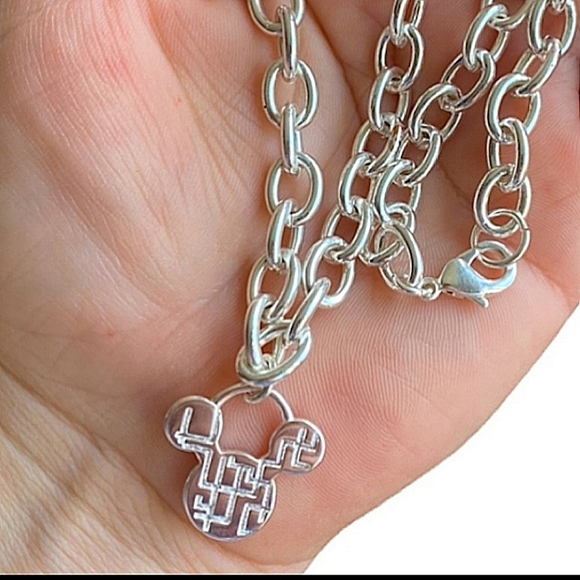 Mickey Mouse Sterling Silver Matching Necklace Bracelet Set - Picture 6 of 13